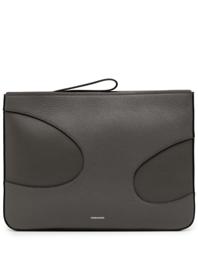 Ferragamo Cut-out Leather Laptop Bag In Grey