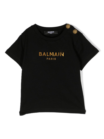 Balmain Babies' Logo-print Cotton T-shirt In Black