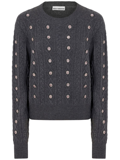 Rabanne Wool & Cashmere Knit Sweater W/crystals In Grey