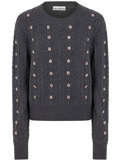 Rabanne Wool & Cashmere Knit Jumper W/crystals In Grey