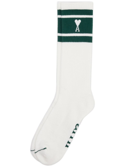 Ami Alexandre Mattiussi Striped Intarsia-knit Logo Socks In White