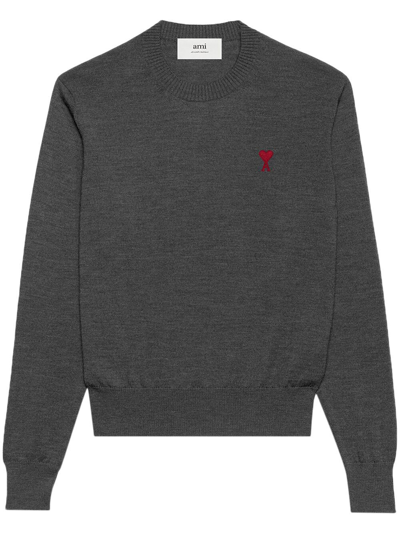 Ami Alexandre Mattiussi Logo-embroidered Wool Jumper In Grey