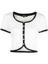 TOUT A COUP CROPPED RIBBED BUTTON-UP TOP