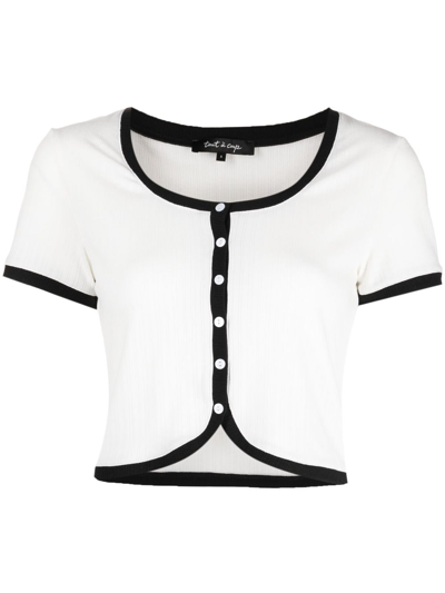 Tout A Coup Cropped Ribbed Button-up Top In White