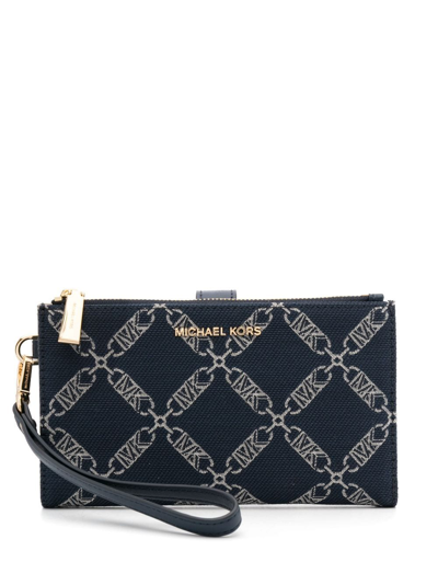 Michael Michael Kors Logo-lettering Monogram-pattern Wallet In Blue