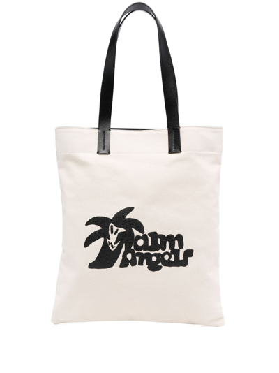 Palm Angels Logo Printed Tote Bag In Neutrals