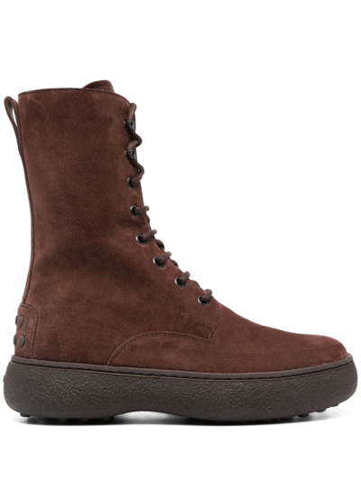 Tod's Wg Lace-up Suede Ankle Boots In Brown