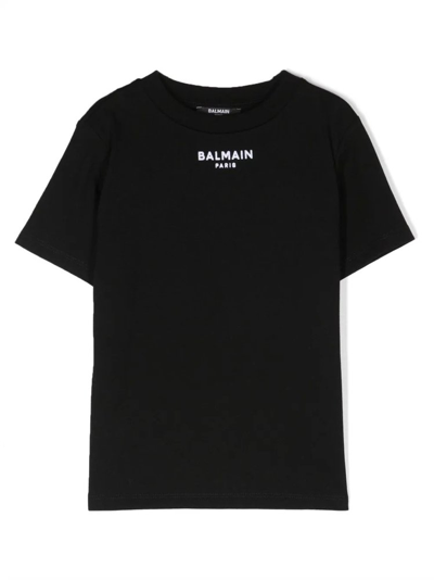 Balmain Kids' Logo印花棉t恤 In White