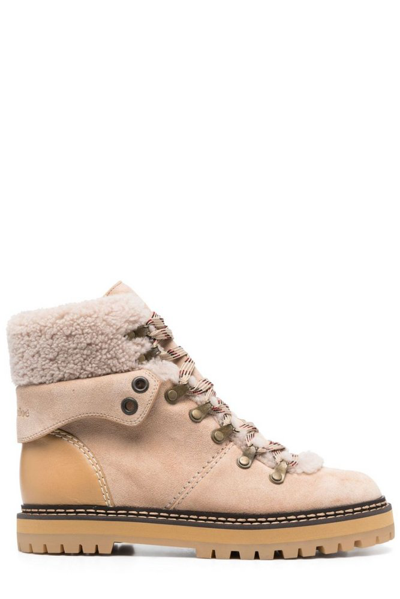 See By Chloé 25mm Eileen Suede Hiking Boots In Natural