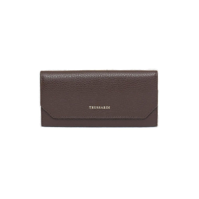 Trussardi Logo Detailed Zipped Long Wallet In Brown