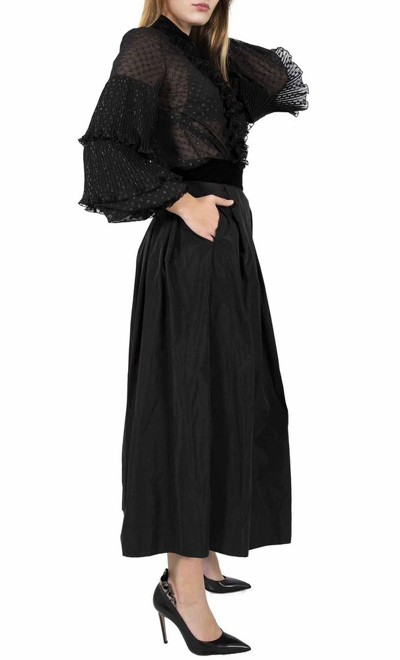 Maria Grazia Severi Elastic Waist Taffeta Skirt In Black