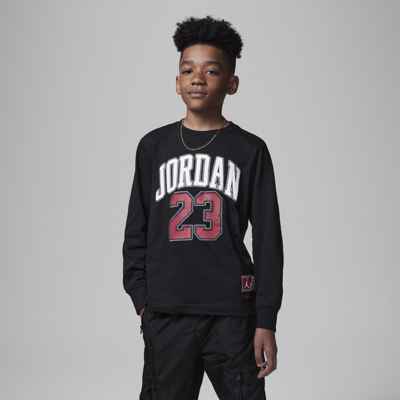Jordan Practice Flight Long Sleeve Tee Big Kids T-shirt In Black/gym Red