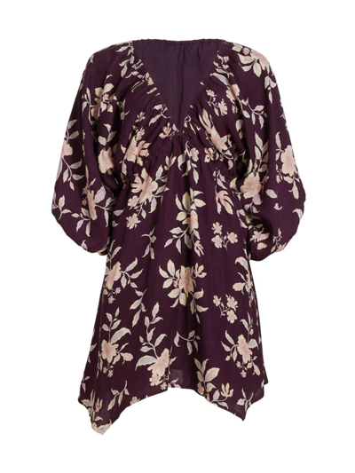 Free People Portia Floral Long Sleeve Babydoll Minidress In Black