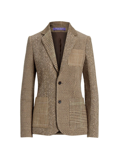 Ralph Lauren Kamryn Wool Patchwork Blazer Jacket In Brown Glen Plaid