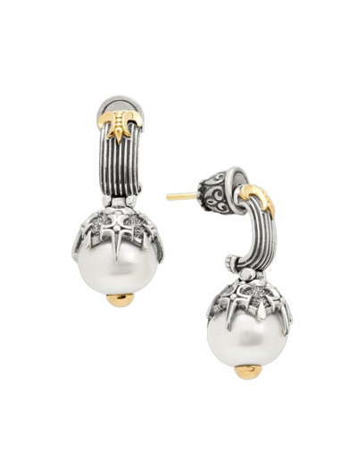 Konstantino Delos Two-tone Pearl Drop Earrings In Silver