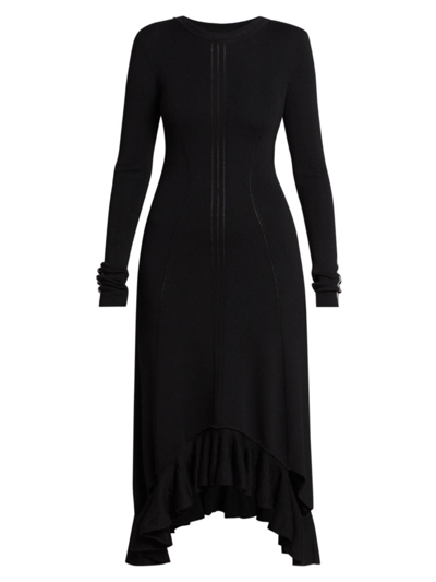 Victoria Beckham Ruffle-hem Merino Midi Dress In Black