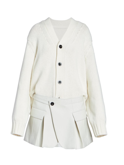 Sacai Women's Wool Pleated Skirt Cardigan In Off White Ecru