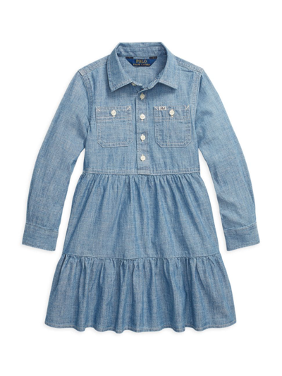 Polo Ralph Lauren Kids' Little Girl's & Girl's Chambray Shirtdress In Medium Blue Wash