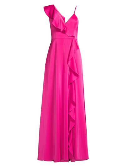 Liv Foster Sleeveless Ruffle Satin Gown In Hot Pink