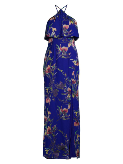 Liv Foster Women's Floral Halter Column Gown In Blue Multi