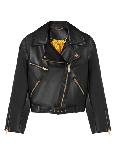 Versace Medusa-embellished Leather Biker Jacket In Black