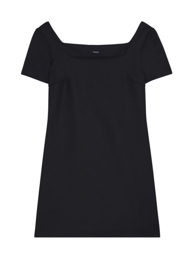 Theory Short-sleeve Square-neck Mini Shift Dress In Black