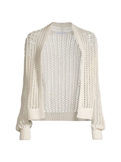 White + Warren Cotton Open Knit Cardigan Sweater In Ivory In Multi