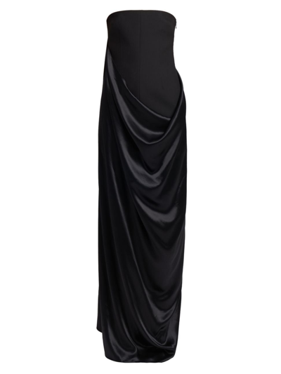 Ferragamo Strapless Gown With Draped Satin Detail In Black Red