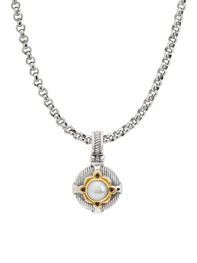 Konstantino Delos Two-tone Pearl Drop Circle Pendant In Silver