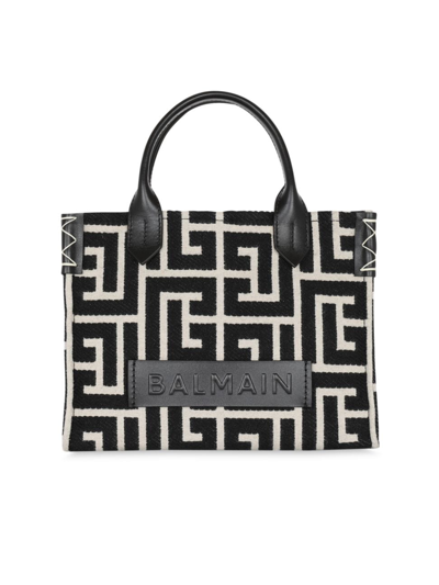 Balmain Black Shoulder Bag With Luxurious Cotton Blend And Sleek Design In Ivoire