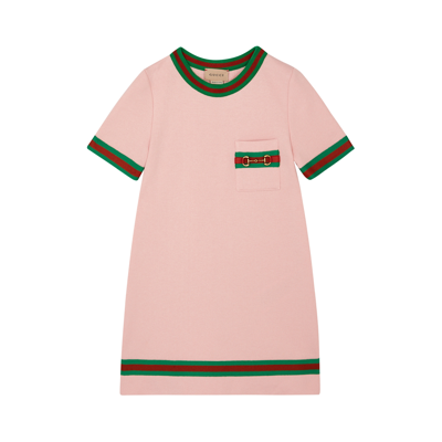 Gucci Kids' 毛毡棉质平纹针织连衣裙 In Smooth Pink