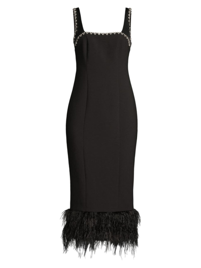 Likely Georgie Rhinestone-trim Sleeveless Feather-hem Midi Dress In Black