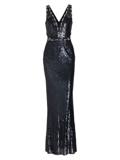 Jenny Packham Carole Sequin-embellished Maxi Dress In Ink