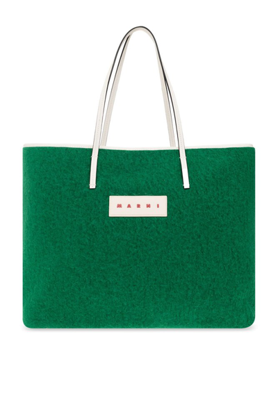 Marni Logo Patch Reversible Tote Bag In Verde