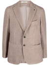 Tagliatore Textured-finish Notched-lapels Buttoned Blazer In Neutrals