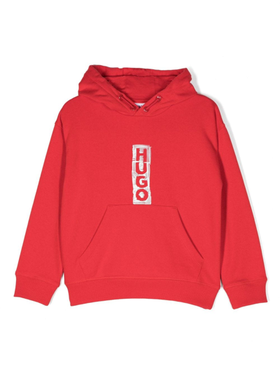 Hugo Kids' Logo-print Drawstring Hoodie In Red