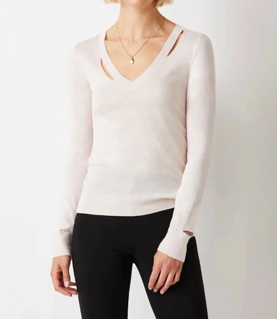 Ecru Long Sleeve V-neck With Cutouts Top In Pink
