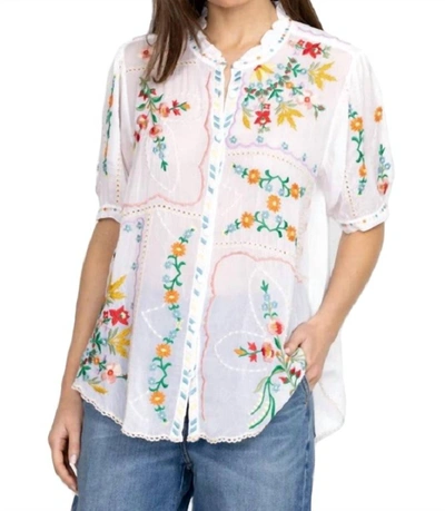Johnny Was Mircea Embroidered Button-front Blouse In White
