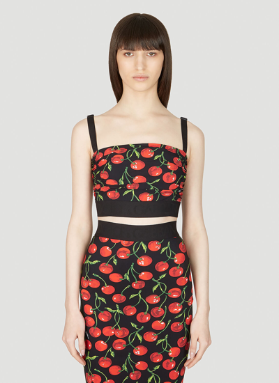 Dolce & Gabbana Ciliegie-print Cropped Tank Top In Black,red