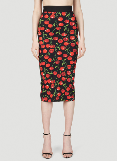Dolce & Gabbana Cherry-print Midi Pencil Skirt In Black