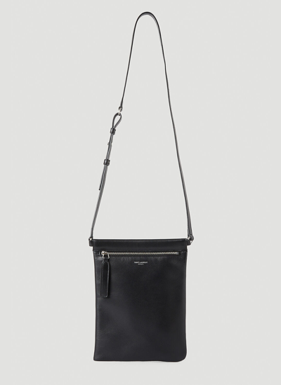 Saint Laurent Sid Flat Leather Crossbody Bag In Black