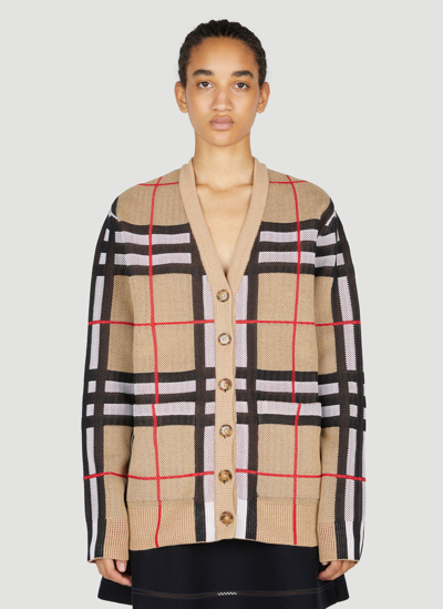Burberry Check Technical Cotton Cardigan In Archive Beige