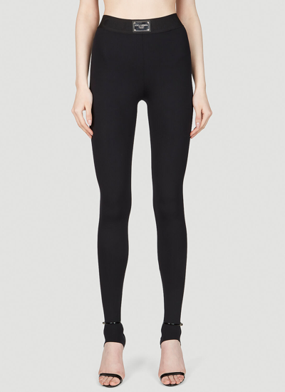 Dolce & Gabbana Logo Plaque Leggings In Black