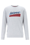 HUGO BOSS MEN LOUNGEWEAR RUBBERIZED LOGO 100% COTTON AUTHENTIC SWEATSHIRT IN GREY