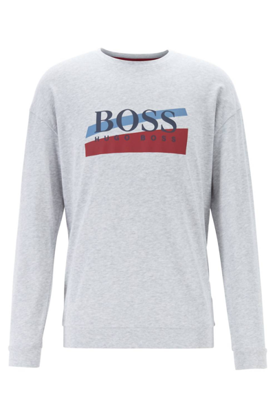 Hugo Boss Men Loungewear Rubberized Logo 100% Cotton Authentic Sweatshirt In Grey