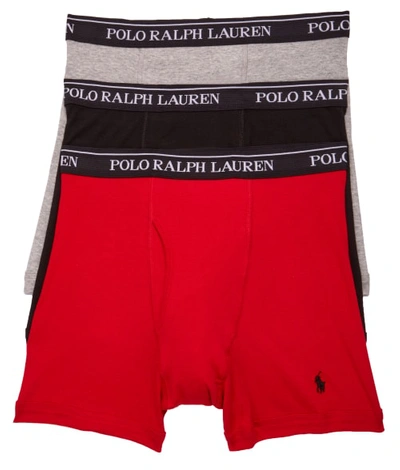 Polo Ralph Lauren Classic Fit Cotton Wicking Boxer Brief 3-pack In Black,grey,red