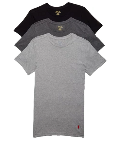Polo Ralph Lauren Classic Fit Cotton Wicking Crew T-shirt 3-pack In Black,grey Combo