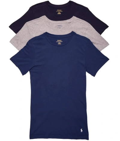 Polo Ralph Lauren Classic Fit Cotton Wicking Crew T-shirt 3-pack In Navy,blue,grey