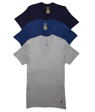 Polo Ralph Lauren Classic Fit Cotton Wicking V-neck T-shirt 3-pack In Grey,blue,navy