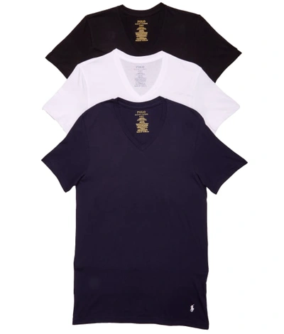 Polo Ralph Lauren Classic Fit Cotton Wicking V-neck T-shirt 3-pack In Black,white,navy